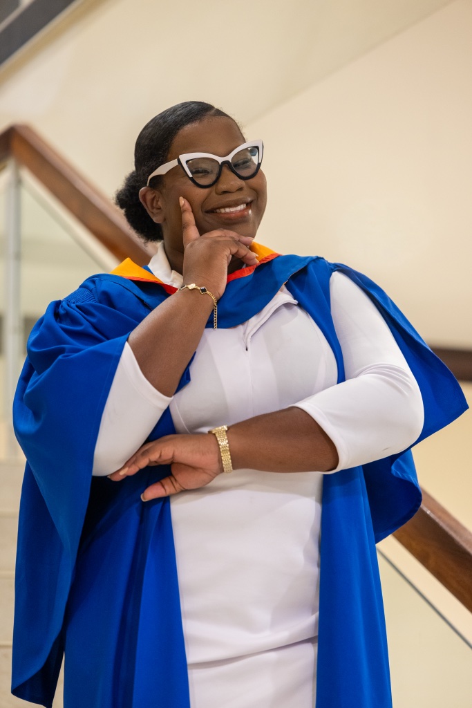 Blue Gown — Red Roses Graduation Portrait