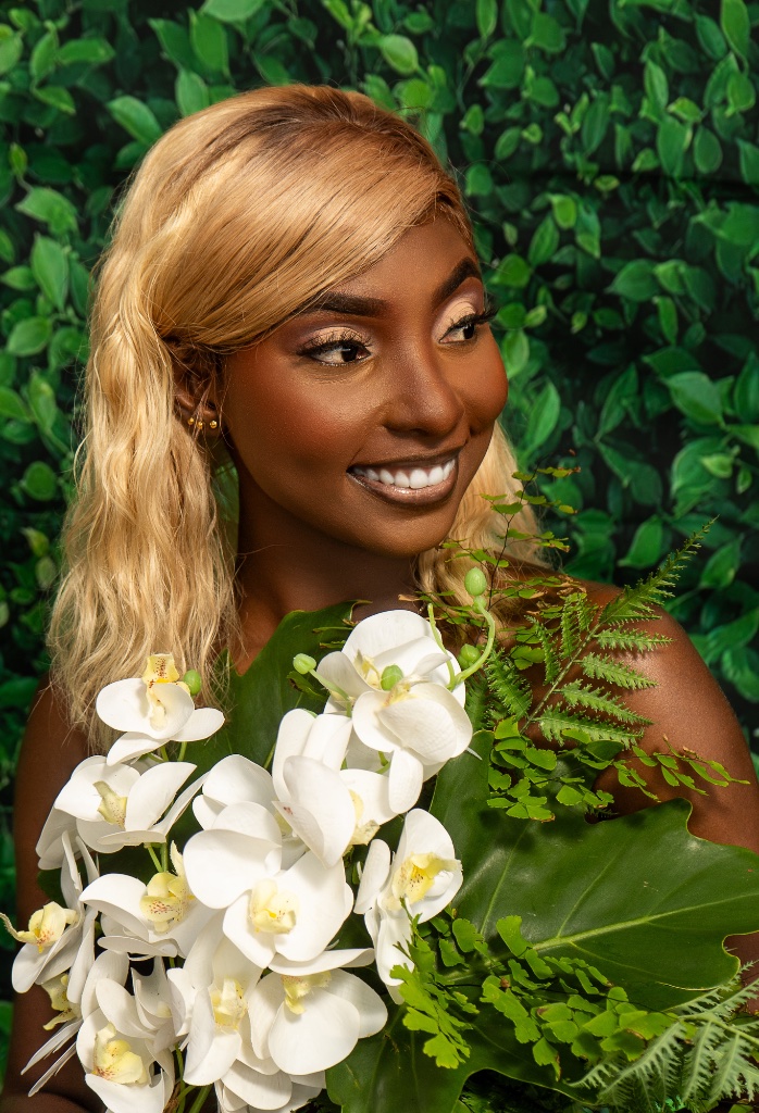Orchids & Smile — Blonde Garden Portrait